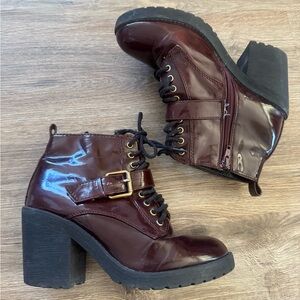 VTG Y2K Mudd Heeled Lace Up Bootie Burgundy Whimsigoth Grunge Goth 8 Dark Fairy
